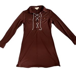 Michael Kors Chain mini short Dress Chocolate Brown silver chains size Small